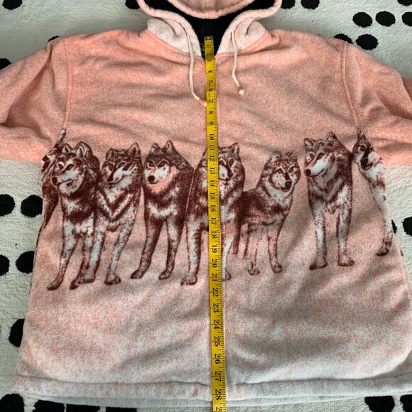 Vintage Wolf Pack Fleece Jacket XL Pink Sherpa Lined Hooded Cozy Teddy Coat 90s - Picture 9 of 10